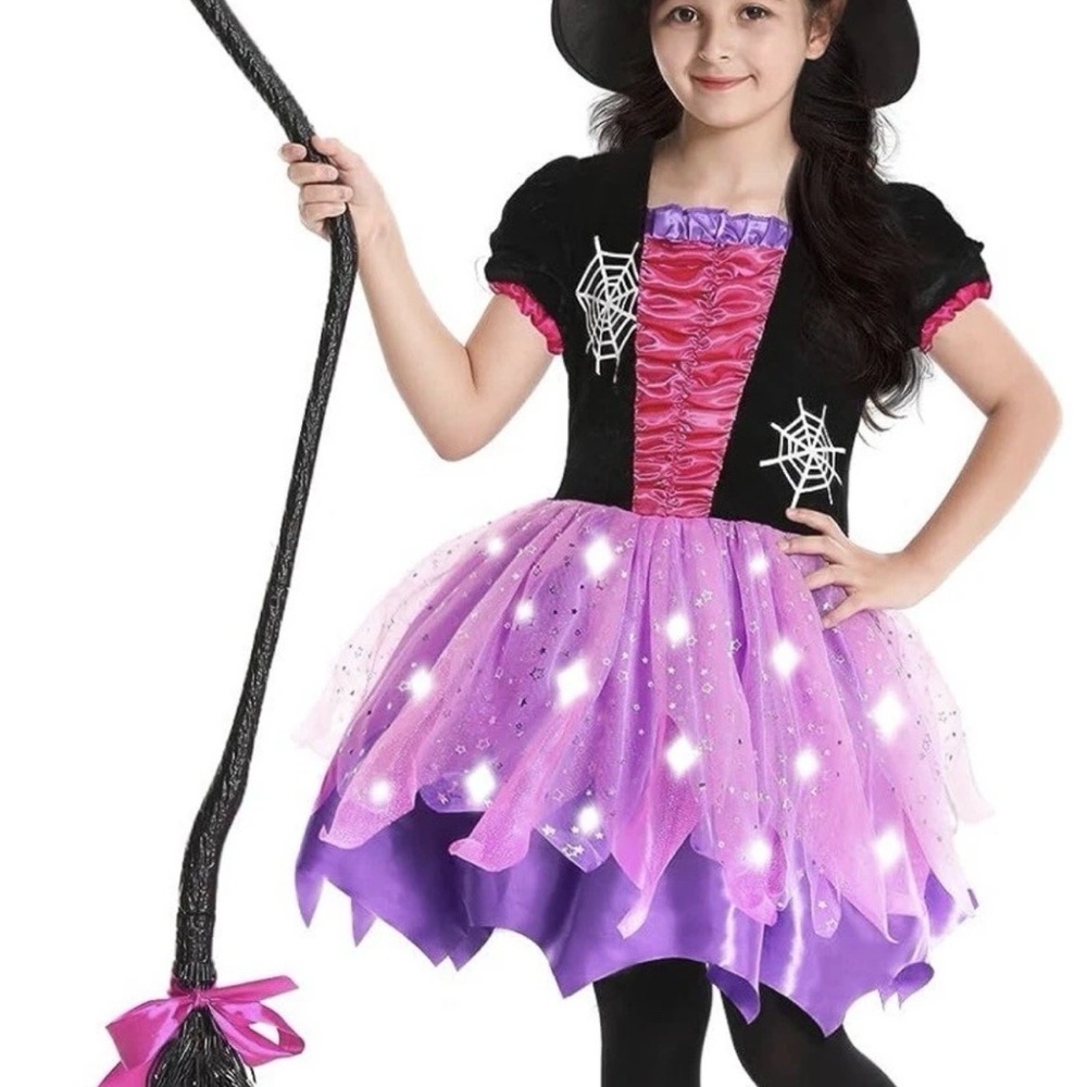 NIP Poshetion Girls Light-Up Witch Costume 3-Piece Set - Size M (8-10)